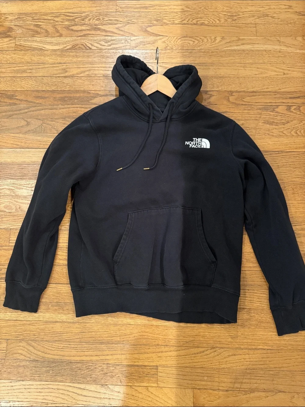 The North Face Men's Black Pullover Hoodie with White Logo fleece